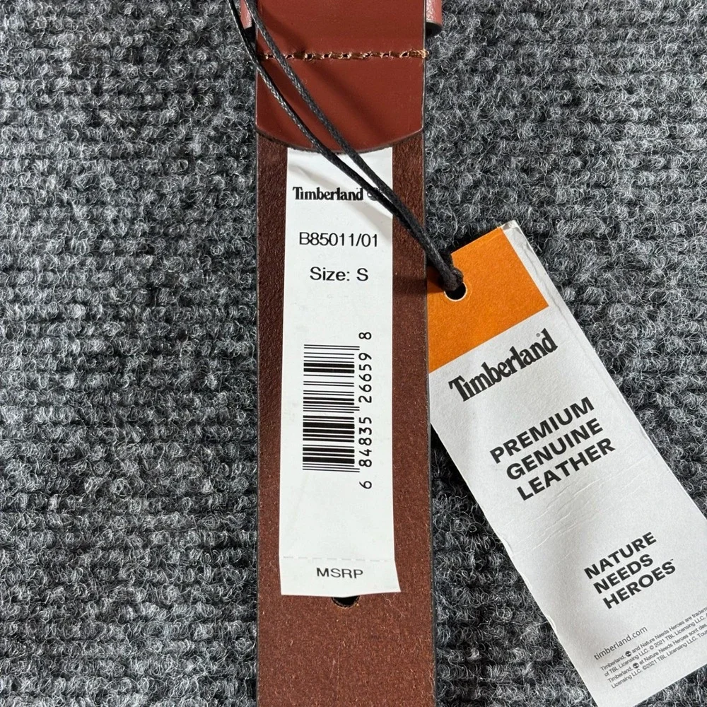 Timberland Leather Belt Mens Size 34 Brown Silver Buckle NWT Workwear Casual